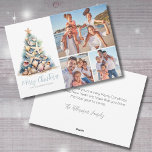 Julgran Beach Photo Julkort<br><div class="desc">Elegant Personlig Watercolor Julgran Beach Photo Helgdag Card Seashell Starfish Coral. Sprid helgdag cheer med en bachy twist på det här vågrät julkort, med plats för tre familjefotografier för att göra det unikt för dig. Perfekt för alla som kärlek i havet eller bor i tropiska områden som Florida, Hawaii eller...</div>