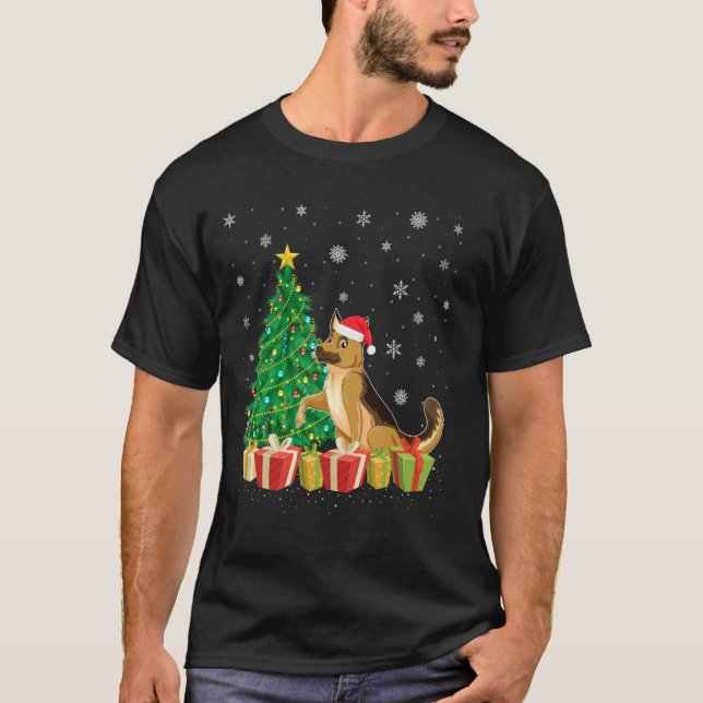 Julgran Belysning Tomte Hatt Tysk Shepherd Hund C T Shirt (Framsida)