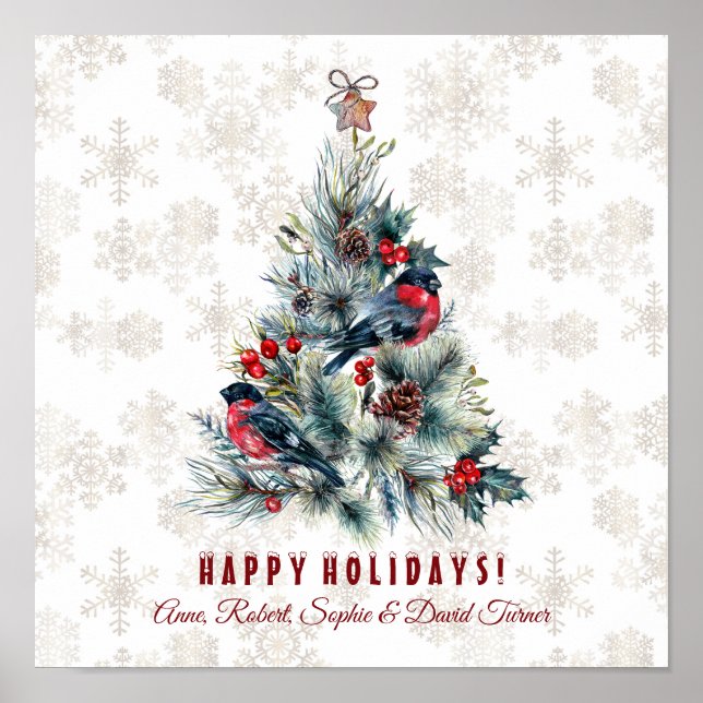 Julgran Berries Helgdag Önskemål Monogram Poster (Framsidan)