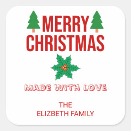 Julgran Berry Hemlagad Mat Bakning Fyrkantig Fyrkantigt Klistermärke