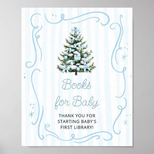 Julgran Blå Bebis Babyshower Böcker för Bebis Poster (Framsidan)