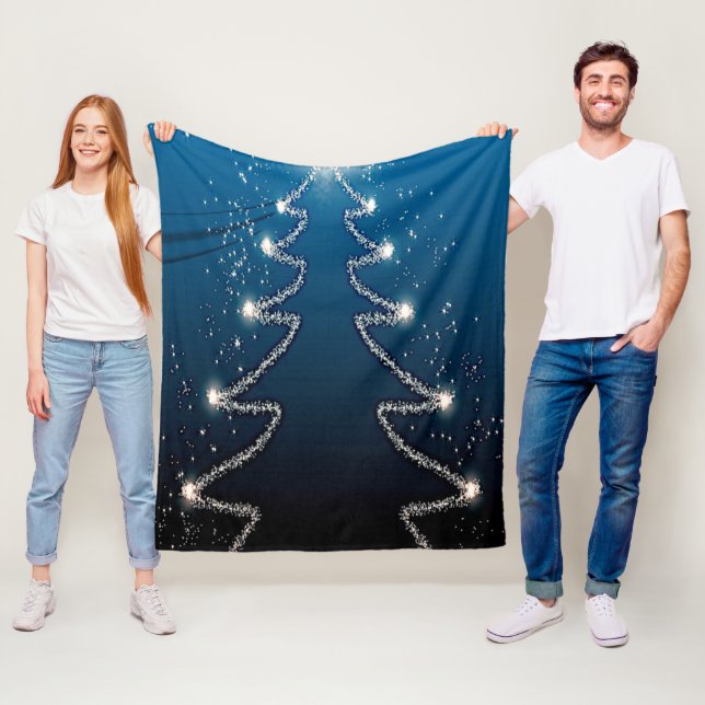 Julgran Blå Himmel Glänsande Stjärnor Rustik Elega Fleecefilt (På plats)