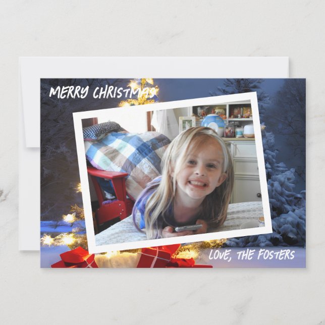 Julgran Blå och Guld Foto Jul Julkort (Framsida)