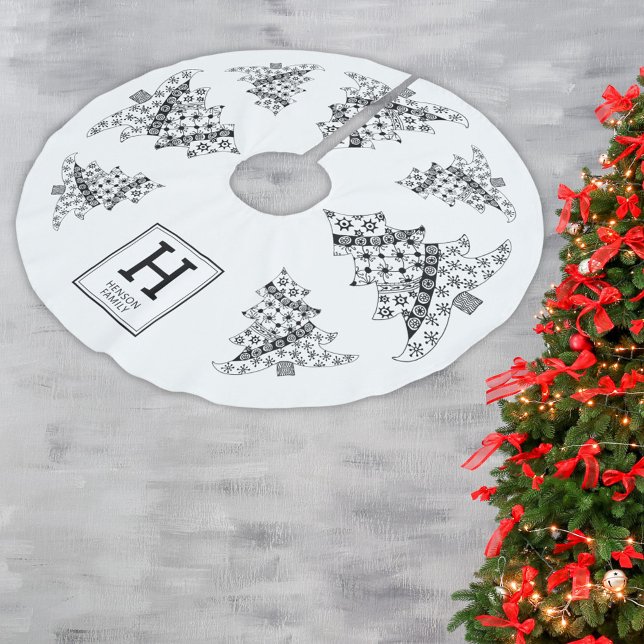 Julgran Black & White Helgdag Monogram Julgransmatta Borstad Polyester (Skapare uppladdad)
