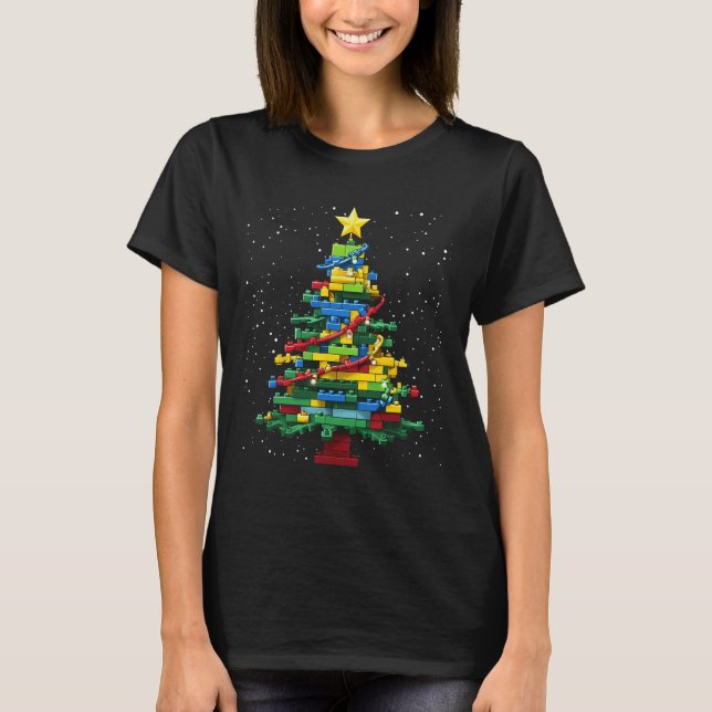 Julgran Block Brick Byggnad Julafton Master Bu T Shirt (Framsida)