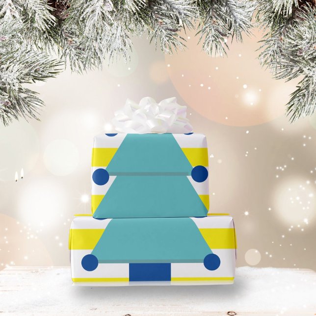 Julgran Blue Gult White Presentpapper (Skapare uppladdad)