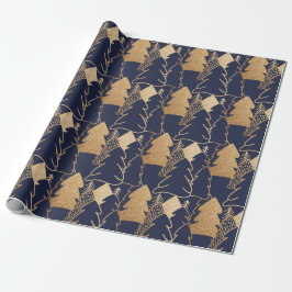 Julgran Blue Navy Guld Finare Glitter Wood Presentpapper