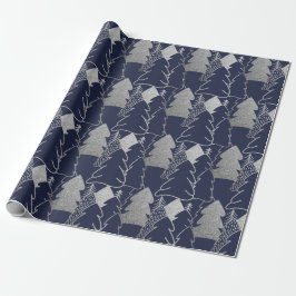 Julgran Blue Navy Silver Grått Glitter Wood Presentpapper