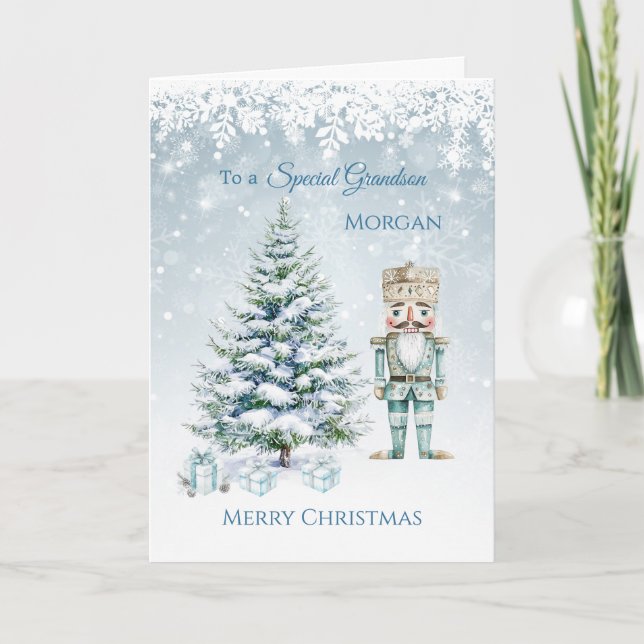 Julgran Blue Nutcracker Snöflingor Card Kort (Framsida)