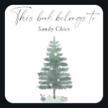 Julgran - bok-tillhören till fyrkantigt klistermärke<br><div class="desc">Vinter julgran Baby dusch party. Julgran evergreen. Vattenfärgen gräs träd. Genusneutralt stil. Matchande objekt är tillgängliga.</div>