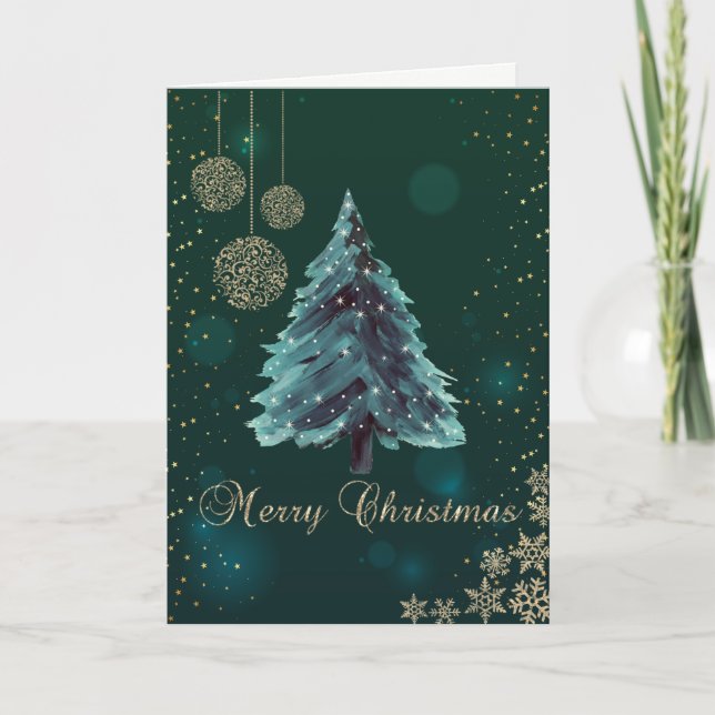Julgran,Bollar,Snöflingor Grönt Helgdag Helgkort (Framsida)