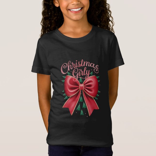 Julgran Bow Girly Aesthetic Helgdag Julafton T Shirt (Framsida)