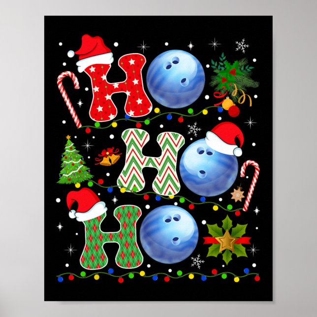 Julgran Bowling Ho Ho Ho Santa Ljus Julafton Poster (Framsidan)