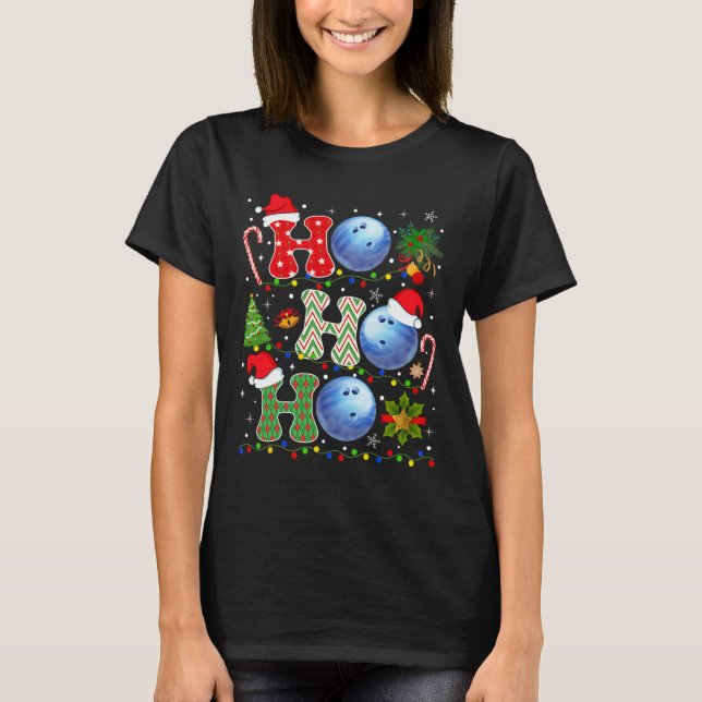Julgran Bowling Ho Ho Ho Santa Ljus Julafton T Shirt (Framsida)