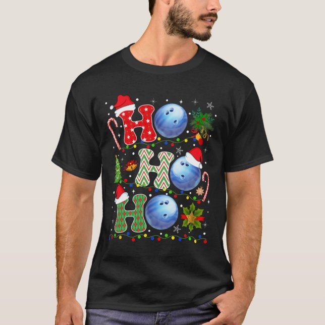 Julgran Bowling Ho Ho Ho Santa Ljus Julafton T Shirt (Framsida)