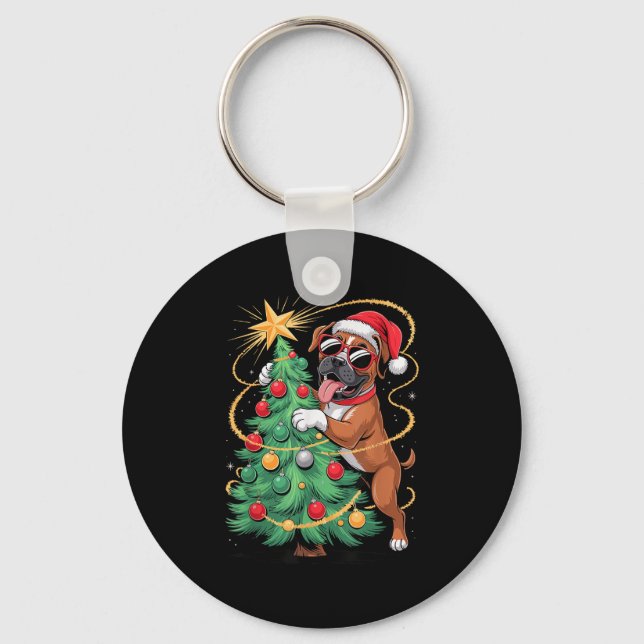 Julgran Boxer Hund Sungles Nyckelring (Framsida)