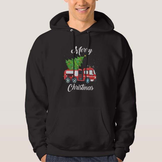 Julgran brandbil brandman hoodie (Framsida)
