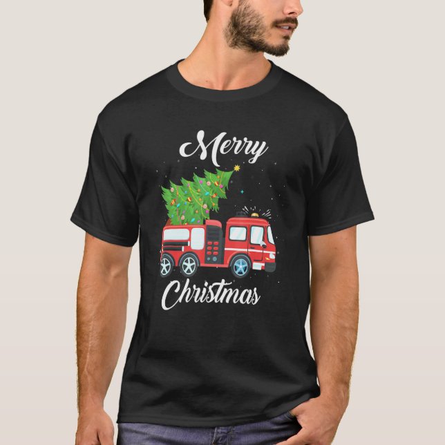 Julgran Brinnande Lastbil Räddare T Shirt (Framsida)