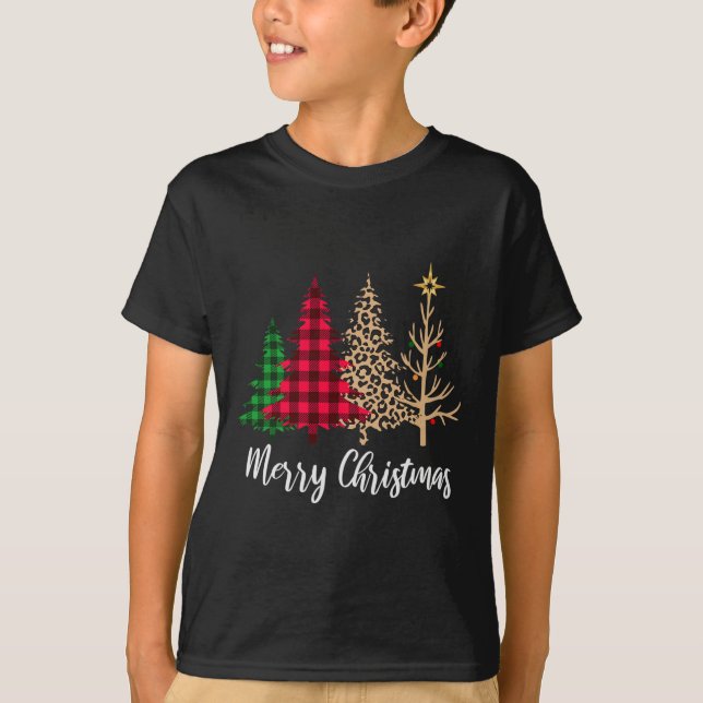 Julgran Buffalo-rutig röd grön leopard Jul T Shirt (Framsida)