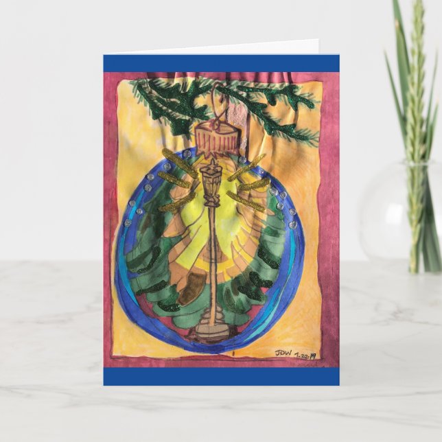 Julgran Bulb med Lamplight och Evergreen Träd Kort (Framsida)