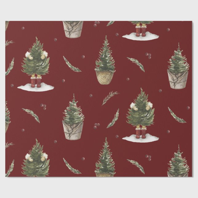 julgran Burgundy Funny Wrapping Papper Presentpapper (Platt)