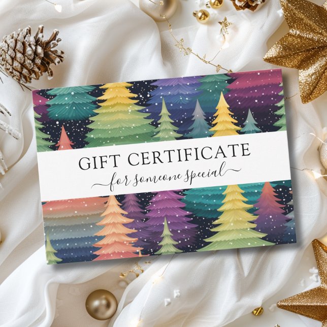 JULGRAN BUSINESS CERTIFIKAT-gåva till dig (Modern, Christmas Trees -Green, Yellow, Red, Purple-Pattern, Salon, Business, Gift Certificate.)