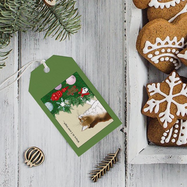 Julgran Calico Cat Ornaments Funny Presentetikett (Skapare uppladdad)