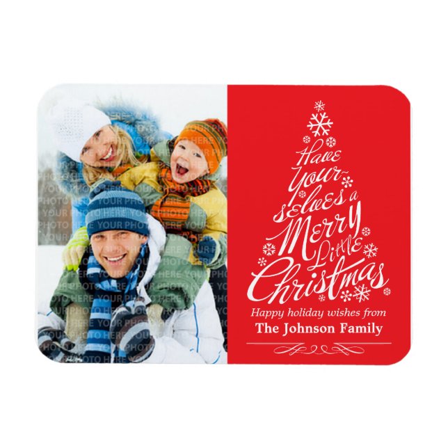 Julgran Calligraphy Helgdag Photo Magnet (Horisontell)