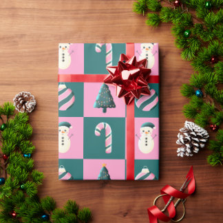 Julgran candy cane-bauble snögubbe rosa cyan presentpapper