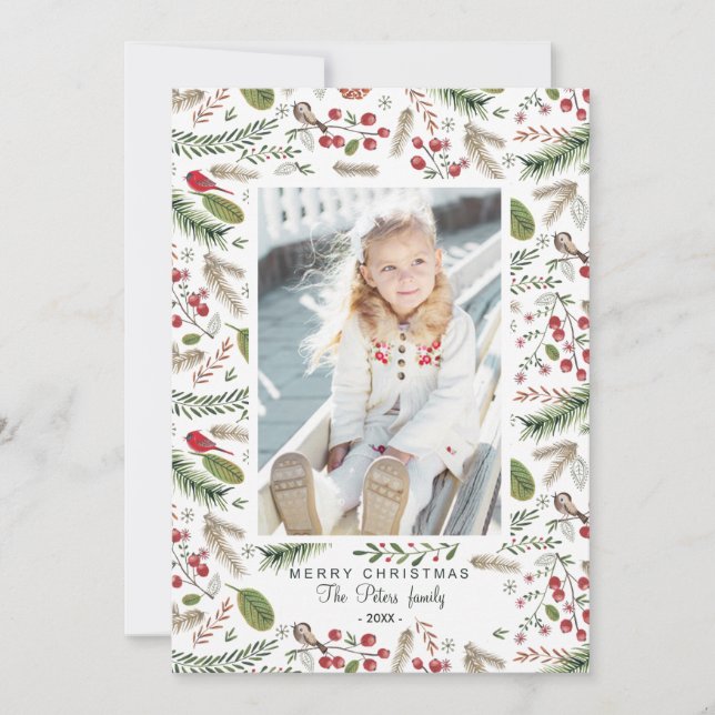 Julgran Christmas Fåglar | Holiday Photo Card Julkort (Framsida)