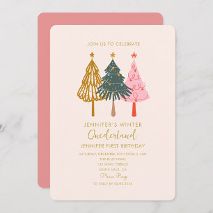 Julgran Colorful Onederful Baby Birthday Inbjudningar