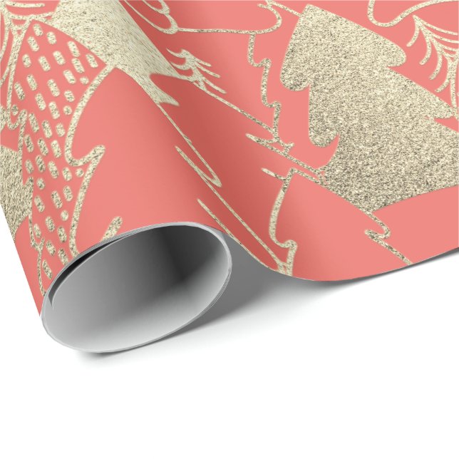 Julgran Coral Candy Guld Finare Glitter Wood Presentpapper (Rullad Hörn)