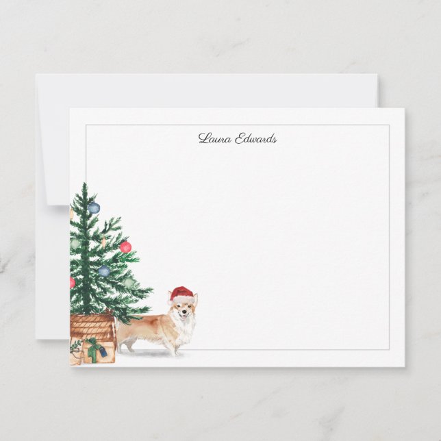 Julgran Corgi Högtid Anteckningskort (Framsida)