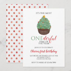 Julgran Cuptårta Oenderful First Birthday Inbjudningar