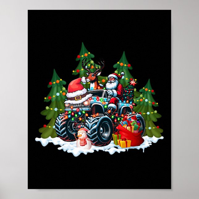 Julgran Cute Jultomten Riding Monster Re Poster (Framsidan)