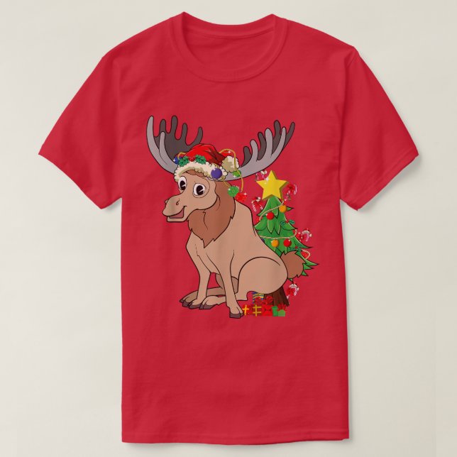 Julgran Cute Moose Forest Animal Lover Julafton T Shirt (Design framsida)