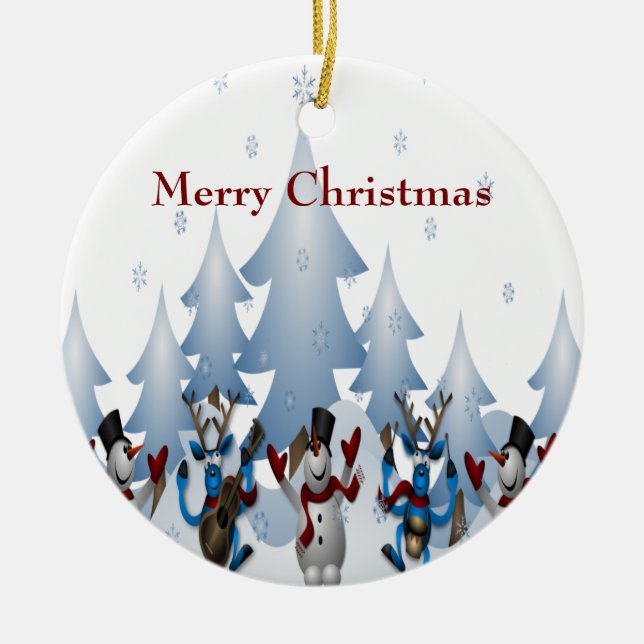 Julgran Cute Snögubbe och renband Julgransprydnad Keramik (Framsidan)