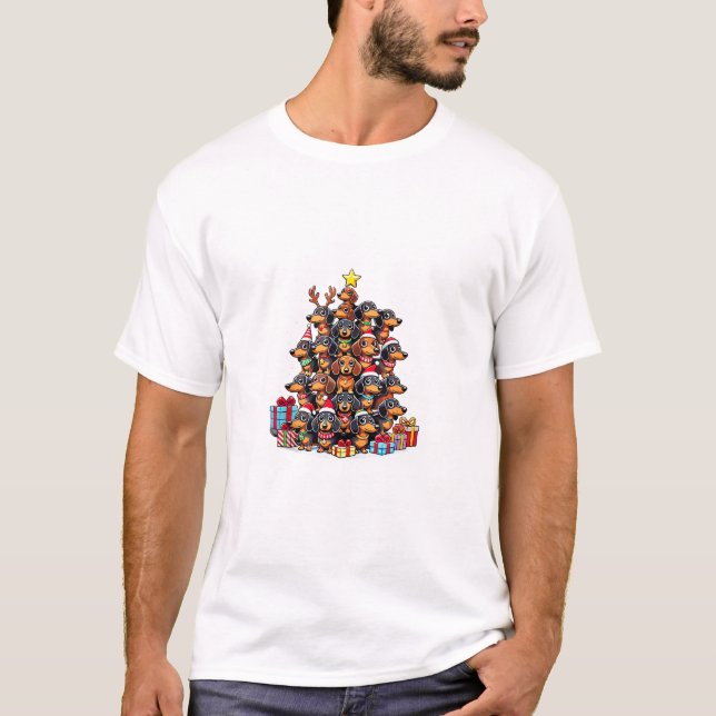 Julgran Dachshund Sause Hund Dachshunds T Shirt (Framsida)