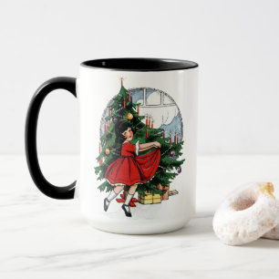 Julgran Dekoration Vintage flicka teckning Mugg