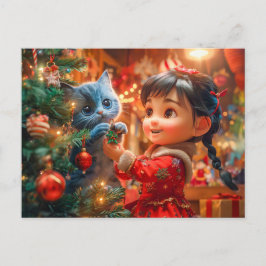 Julgran dekorerad med katt helg vykort