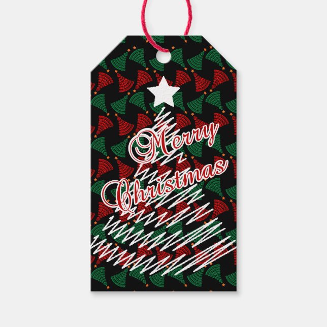 Julgran Design för vacker Merry Scribble Presentetikett (Framsidan)