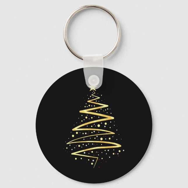 Julgran design i guld färg nyckelring (Framsida)