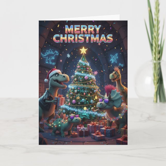 Julgran Dinosauriekort - Jurassiska Dino-mite  Kort (Framsida)