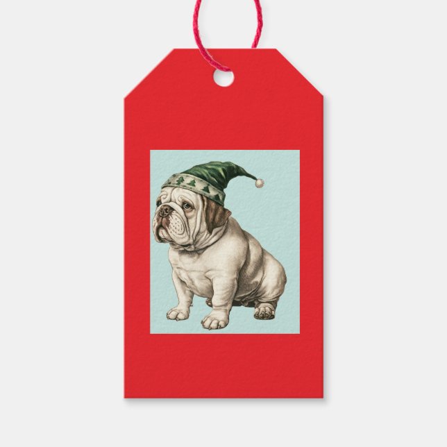 JULGRAN DOG MED HAT GJAVETIKETT PRESENTETIKETT (Framsidan)
