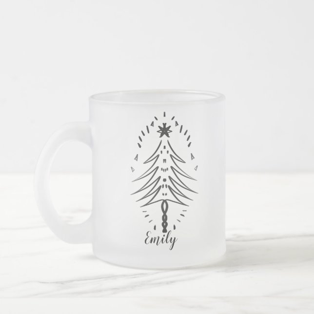 Julgran Doodles Whimsical bläckkonst  Frostad Glasmugg (Vänster)