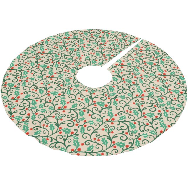 Julgran duk Holly Vines röda bär Julgransmatta Borstad Polyester (Vinklad)