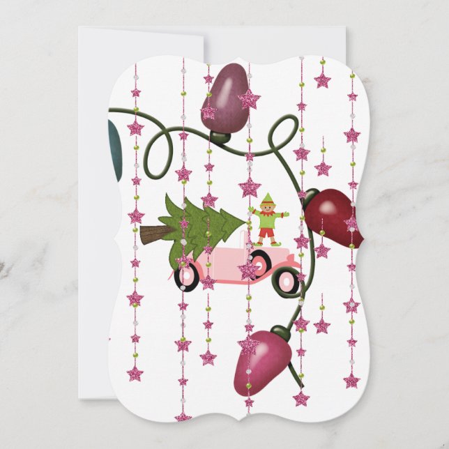 Julgran Elf-Rosa - platta hälsningskort för person Kort (Framsida)