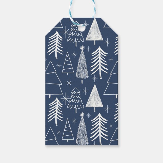 Julgran - Evergreen Träd - Gräs Träd Blue Presentetikett (Framsidan)