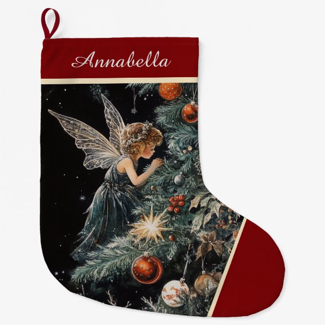 Julgran Fairy Angel Stocking - Personlig Stor Julstrumpa (Framsidan)