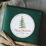 Julgran-familjen Namn Runt Klistermärke<br><div class="desc">Fin vattenfärg Julgran med anpassadets stjärna. God jul!</div>